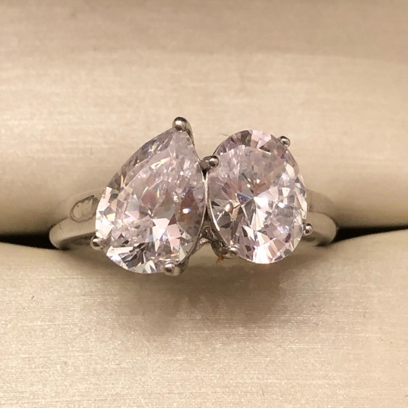 Sterling Silver Diamonelle 2 Stone Ring - Picture 1 of 9